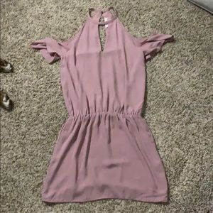 Dress. High neck. Exposed shoulders